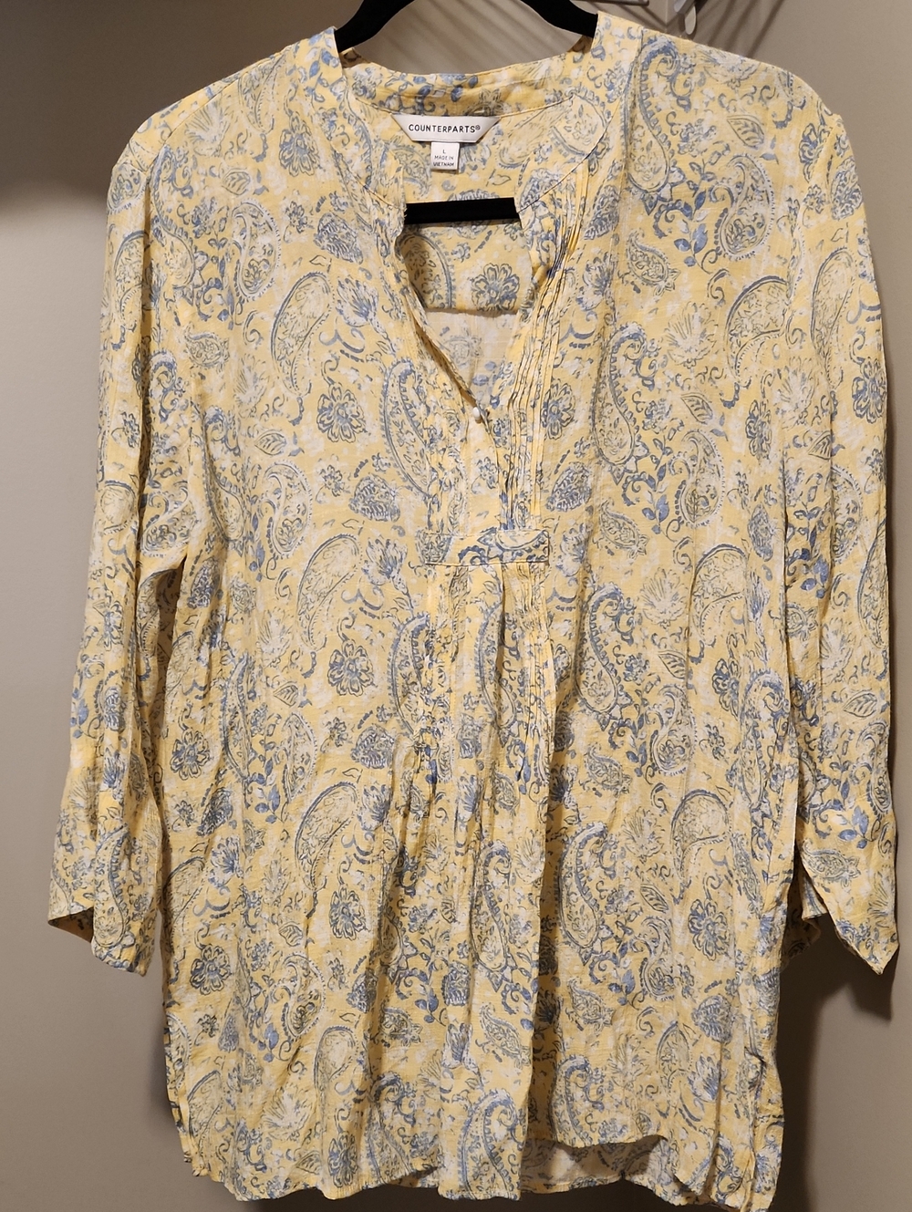Counterparts Yellow Blue Paisley V-Neck Tunic Blouse